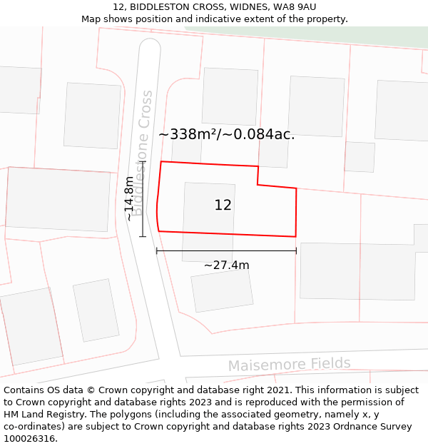 12, BIDDLESTON CROSS, WIDNES, WA8 9AU: Plot and title map