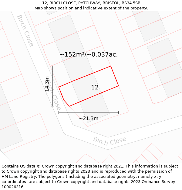 12, BIRCH CLOSE, PATCHWAY, BRISTOL, BS34 5SB: Plot and title map