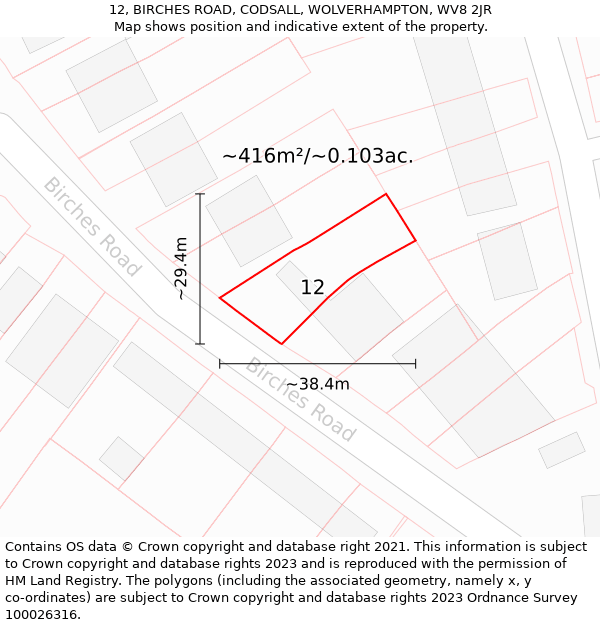 12, BIRCHES ROAD, CODSALL, WOLVERHAMPTON, WV8 2JR: Plot and title map