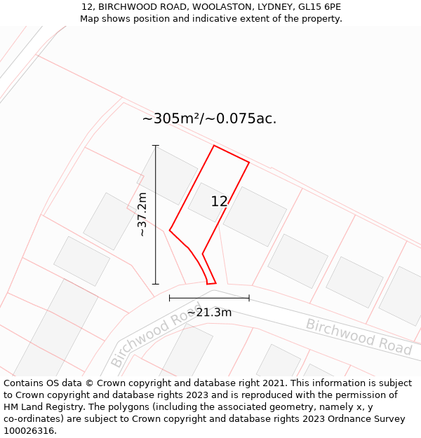 12, BIRCHWOOD ROAD, WOOLASTON, LYDNEY, GL15 6PE: Plot and title map