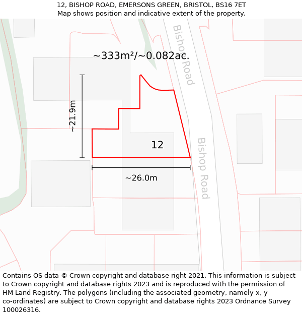 12, BISHOP ROAD, EMERSONS GREEN, BRISTOL, BS16 7ET: Plot and title map