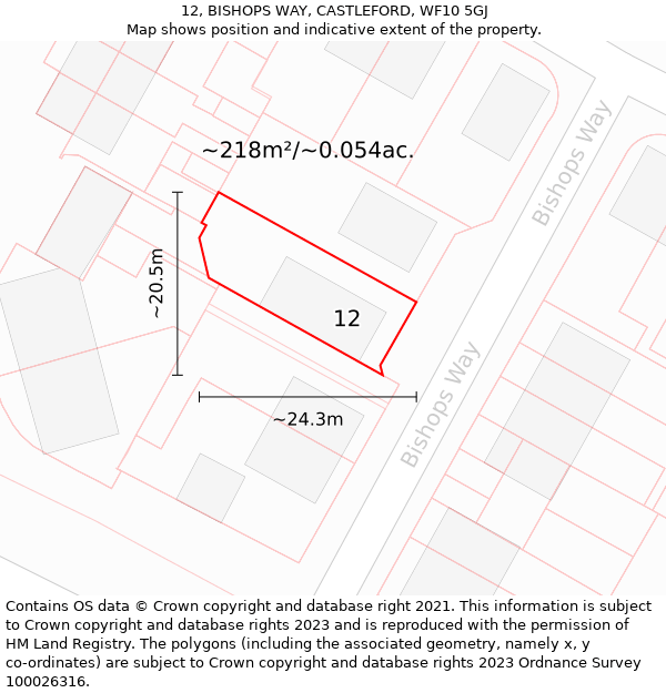 12, BISHOPS WAY, CASTLEFORD, WF10 5GJ: Plot and title map