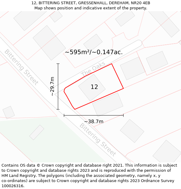 12, BITTERING STREET, GRESSENHALL, DEREHAM, NR20 4EB: Plot and title map