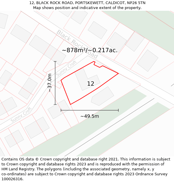 12, BLACK ROCK ROAD, PORTSKEWETT, CALDICOT, NP26 5TN: Plot and title map