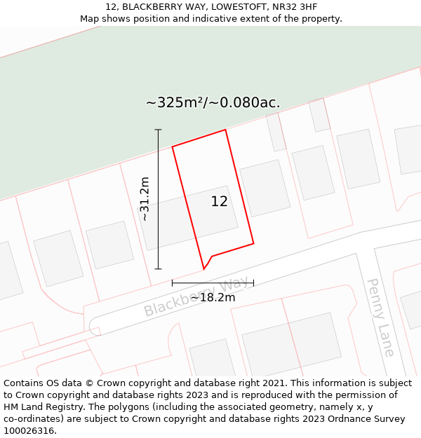 12, BLACKBERRY WAY, LOWESTOFT, NR32 3HF: Plot and title map