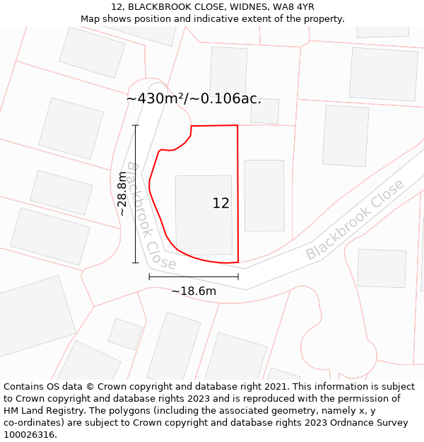 12, BLACKBROOK CLOSE, WIDNES, WA8 4YR: Plot and title map