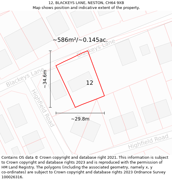 12, BLACKEYS LANE, NESTON, CH64 9XB: Plot and title map