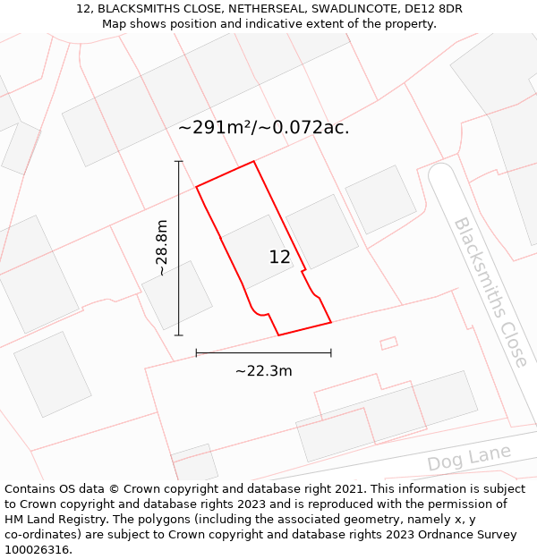 12, BLACKSMITHS CLOSE, NETHERSEAL, SWADLINCOTE, DE12 8DR: Plot and title map