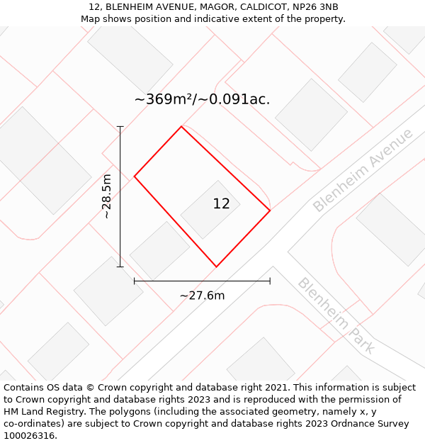 12, BLENHEIM AVENUE, MAGOR, CALDICOT, NP26 3NB: Plot and title map