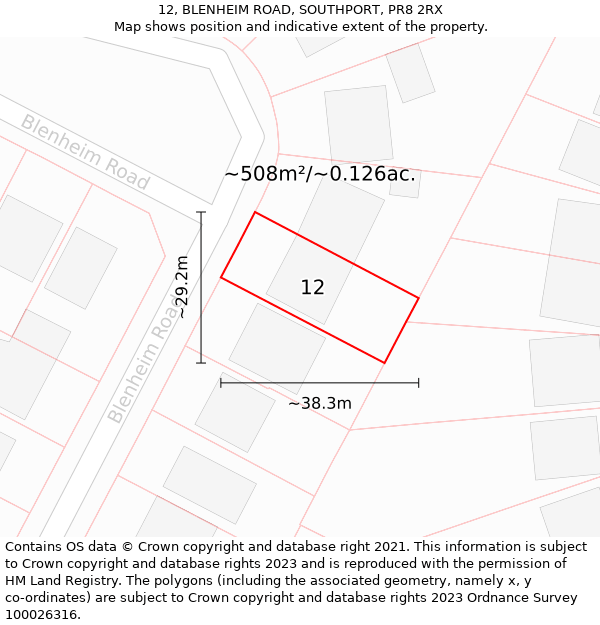 12, BLENHEIM ROAD, SOUTHPORT, PR8 2RX: Plot and title map