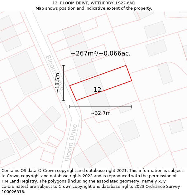 12, BLOOM DRIVE, WETHERBY, LS22 6AR: Plot and title map