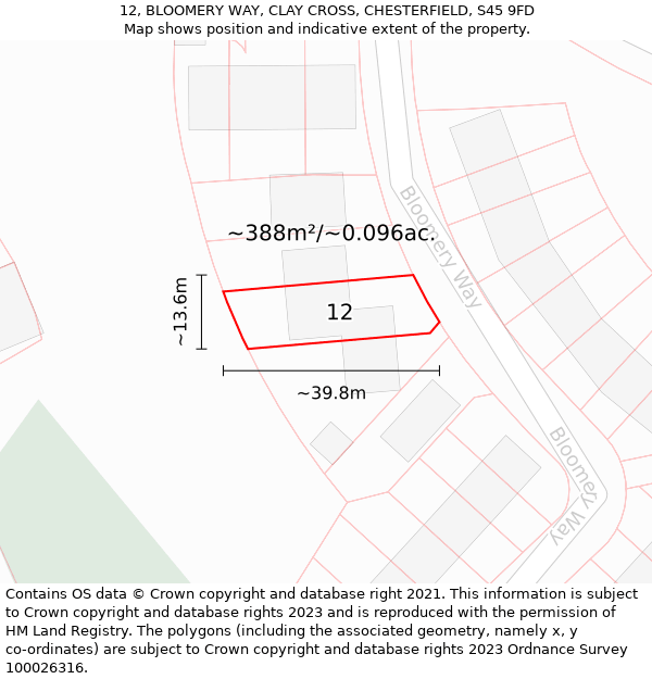 12, BLOOMERY WAY, CLAY CROSS, CHESTERFIELD, S45 9FD: Plot and title map