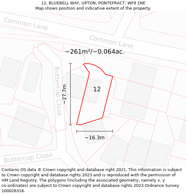 12, BLUEBELL WAY, UPTON, PONTEFRACT, WF9 1NE: Plot and title map