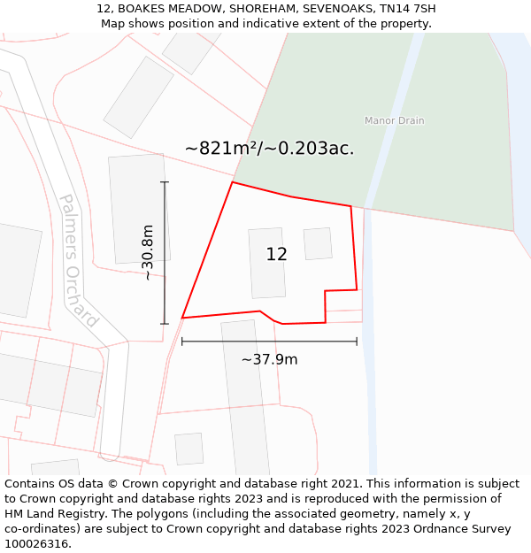 12, BOAKES MEADOW, SHOREHAM, SEVENOAKS, TN14 7SH: Plot and title map