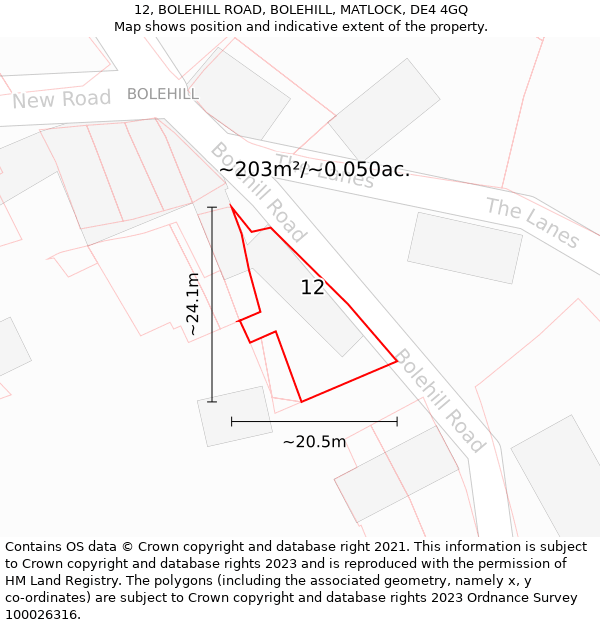 12, BOLEHILL ROAD, BOLEHILL, MATLOCK, DE4 4GQ: Plot and title map