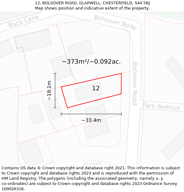 12, BOLSOVER ROAD, GLAPWELL, CHESTERFIELD, S44 5NJ: Plot and title map