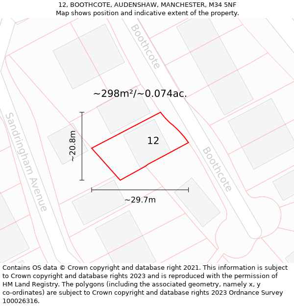 12, BOOTHCOTE, AUDENSHAW, MANCHESTER, M34 5NF: Plot and title map