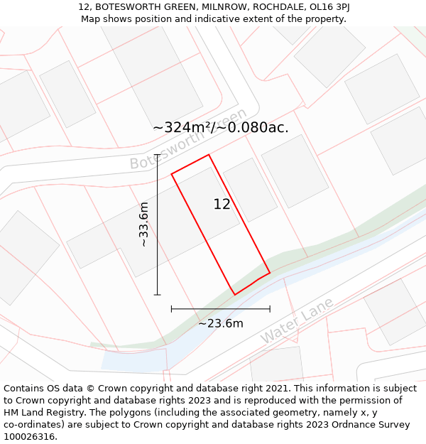 12, BOTESWORTH GREEN, MILNROW, ROCHDALE, OL16 3PJ: Plot and title map