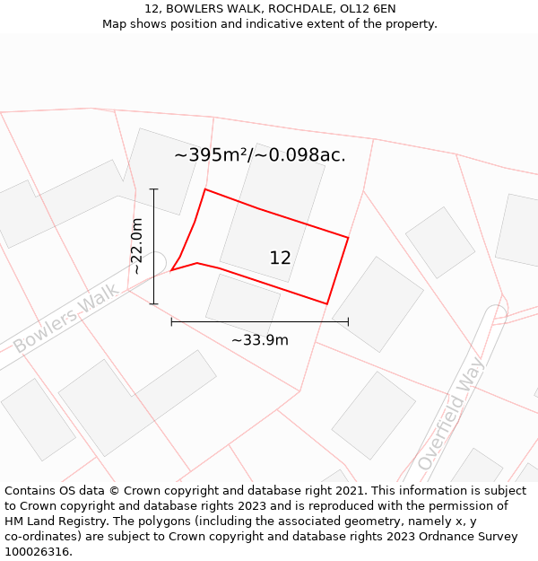 12, BOWLERS WALK, ROCHDALE, OL12 6EN: Plot and title map