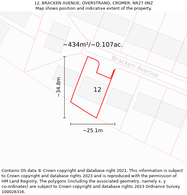 12, BRACKEN AVENUE, OVERSTRAND, CROMER, NR27 0NZ: Plot and title map