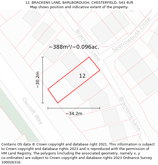 12, BRACKENS LANE, BARLBOROUGH, CHESTERFIELD, S43 4UR: Plot and title map