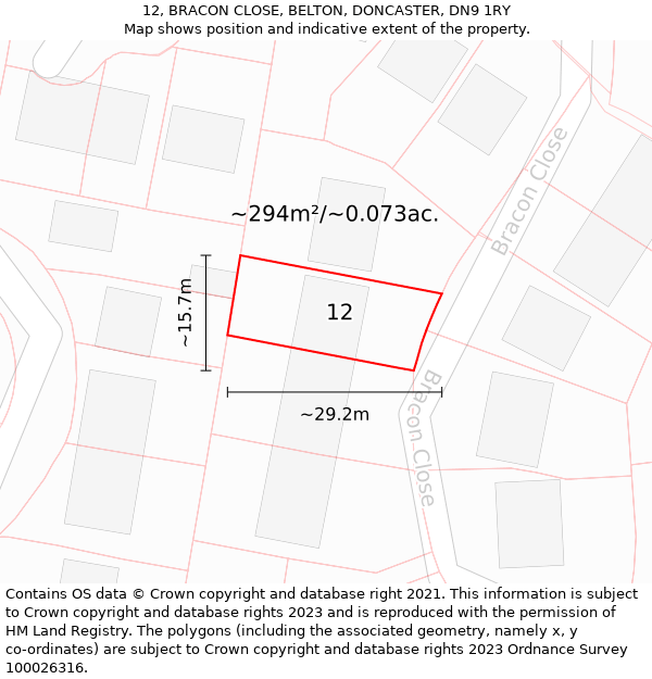 12, BRACON CLOSE, BELTON, DONCASTER, DN9 1RY: Plot and title map