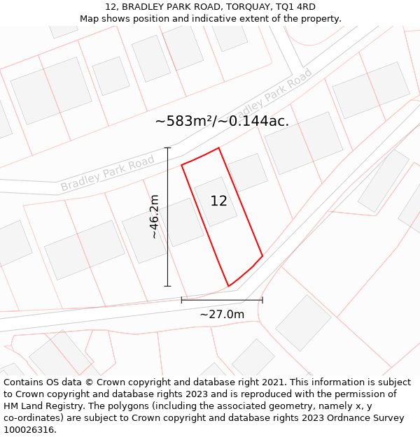 12, BRADLEY PARK ROAD, TORQUAY, TQ1 4RD: Plot and title map