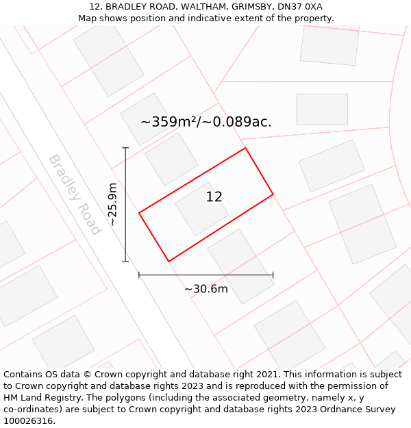 12, BRADLEY ROAD, WALTHAM, GRIMSBY, DN37 0XA: Plot and title map