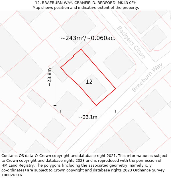 12, BRAEBURN WAY, CRANFIELD, BEDFORD, MK43 0EH: Plot and title map