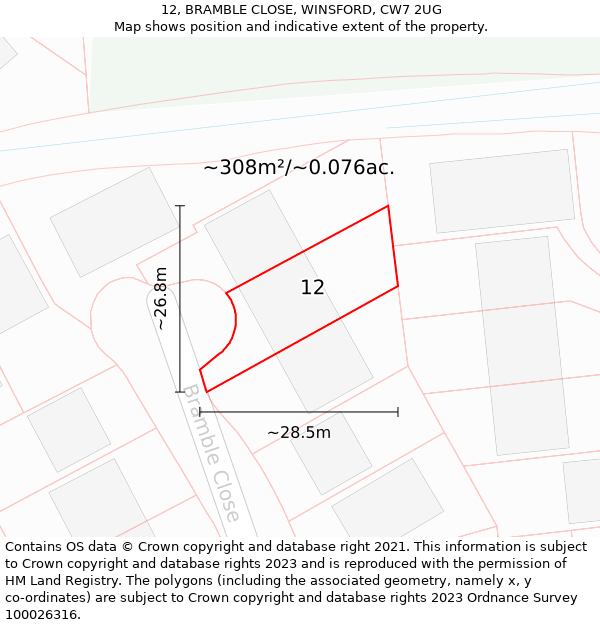 12, BRAMBLE CLOSE, WINSFORD, CW7 2UG: Plot and title map