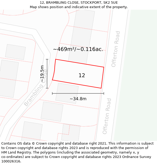 12, BRAMBLING CLOSE, STOCKPORT, SK2 5UE: Plot and title map