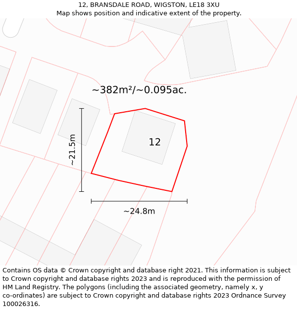 12, BRANSDALE ROAD, WIGSTON, LE18 3XU: Plot and title map