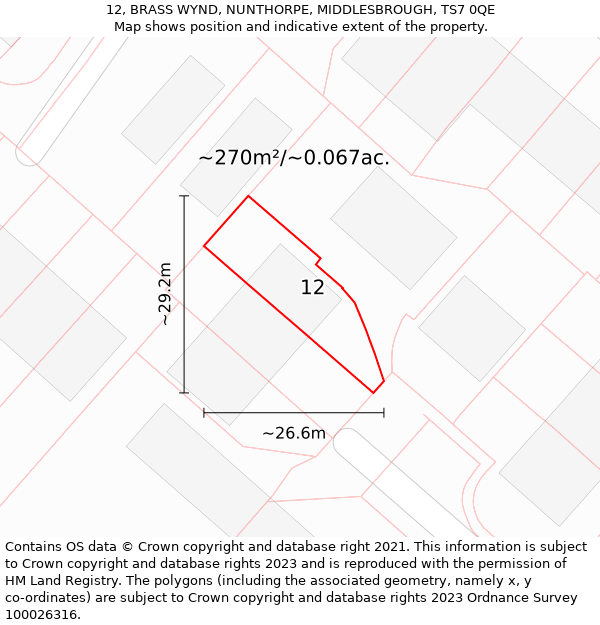 12, BRASS WYND, NUNTHORPE, MIDDLESBROUGH, TS7 0QE: Plot and title map