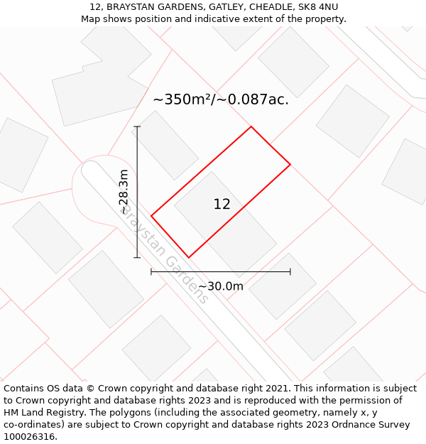 12, BRAYSTAN GARDENS, GATLEY, CHEADLE, SK8 4NU: Plot and title map