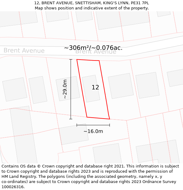 12, BRENT AVENUE, SNETTISHAM, KING'S LYNN, PE31 7PL: Plot and title map