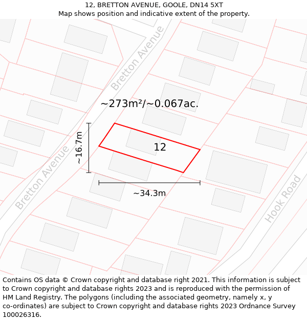 12, BRETTON AVENUE, GOOLE, DN14 5XT: Plot and title map