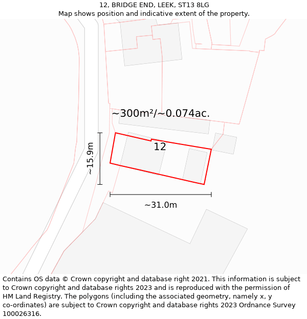 12, BRIDGE END, LEEK, ST13 8LG: Plot and title map