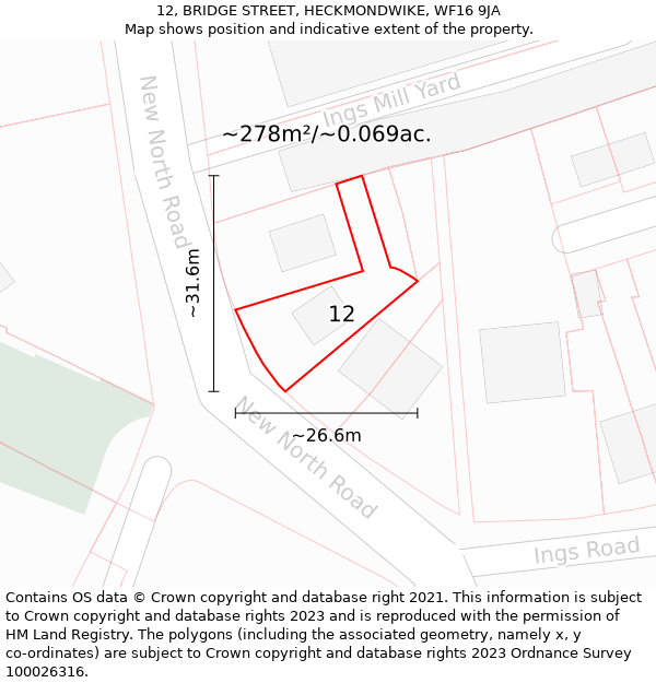 12, BRIDGE STREET, HECKMONDWIKE, WF16 9JA: Plot and title map