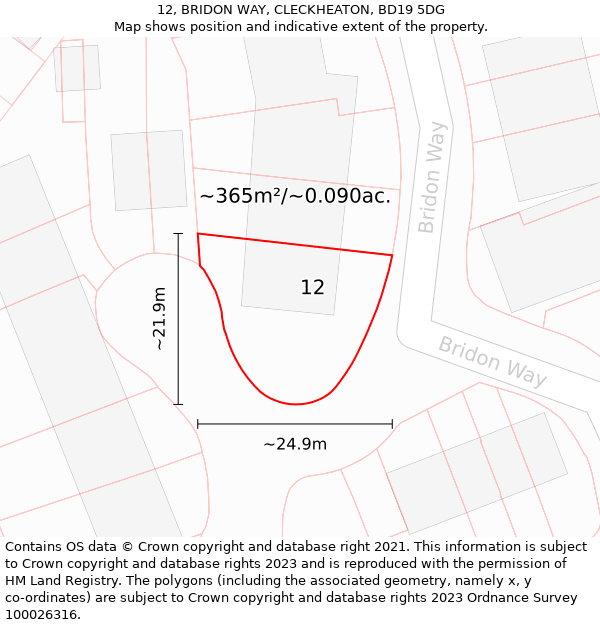 12, BRIDON WAY, CLECKHEATON, BD19 5DG: Plot and title map