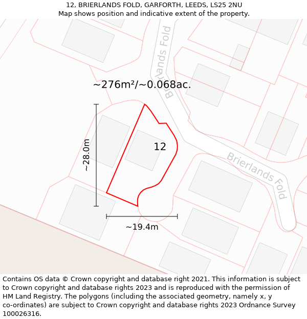 12, BRIERLANDS FOLD, GARFORTH, LEEDS, LS25 2NU: Plot and title map