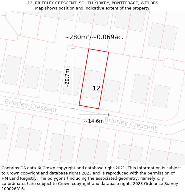 12, BRIERLEY CRESCENT, SOUTH KIRKBY, PONTEFRACT, WF9 3BS: Plot and title map