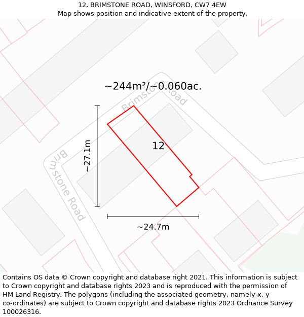 12, BRIMSTONE ROAD, WINSFORD, CW7 4EW: Plot and title map