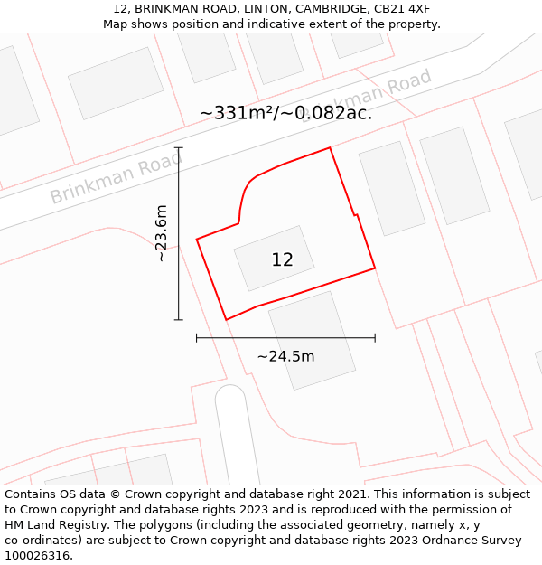 12, BRINKMAN ROAD, LINTON, CAMBRIDGE, CB21 4XF: Plot and title map