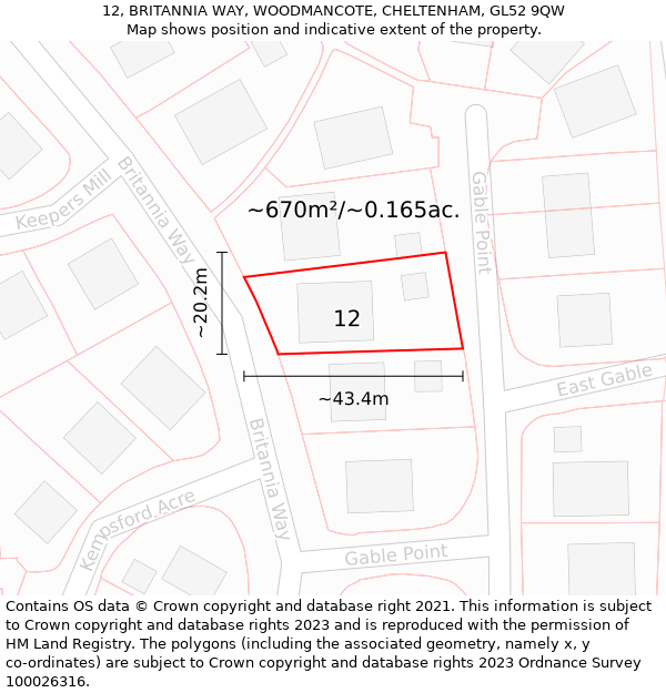 12, BRITANNIA WAY, WOODMANCOTE, CHELTENHAM, GL52 9QW: Plot and title map