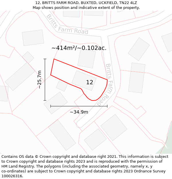 12, BRITTS FARM ROAD, BUXTED, UCKFIELD, TN22 4LZ: Plot and title map