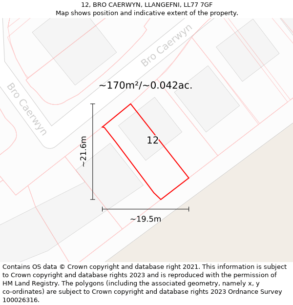 12, BRO CAERWYN, LLANGEFNI, LL77 7GF: Plot and title map