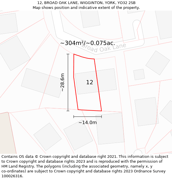 12, BROAD OAK LANE, WIGGINTON, YORK, YO32 2SB: Plot and title map