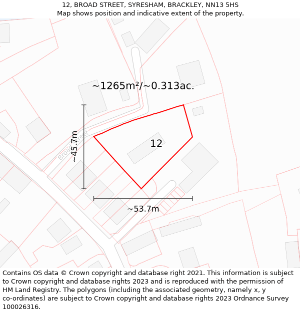 12, BROAD STREET, SYRESHAM, BRACKLEY, NN13 5HS: Plot and title map