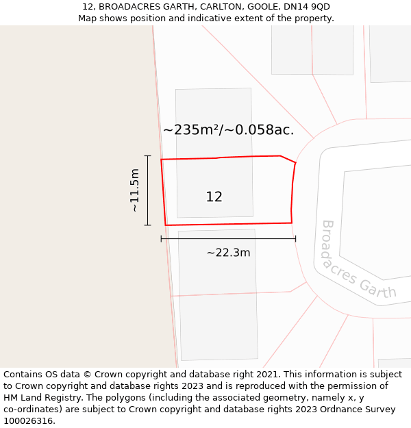 12, BROADACRES GARTH, CARLTON, GOOLE, DN14 9QD: Plot and title map