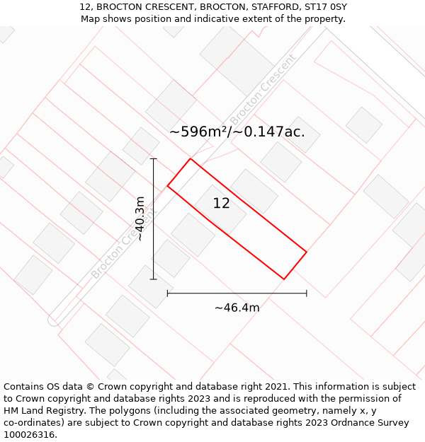 12, BROCTON CRESCENT, BROCTON, STAFFORD, ST17 0SY: Plot and title map